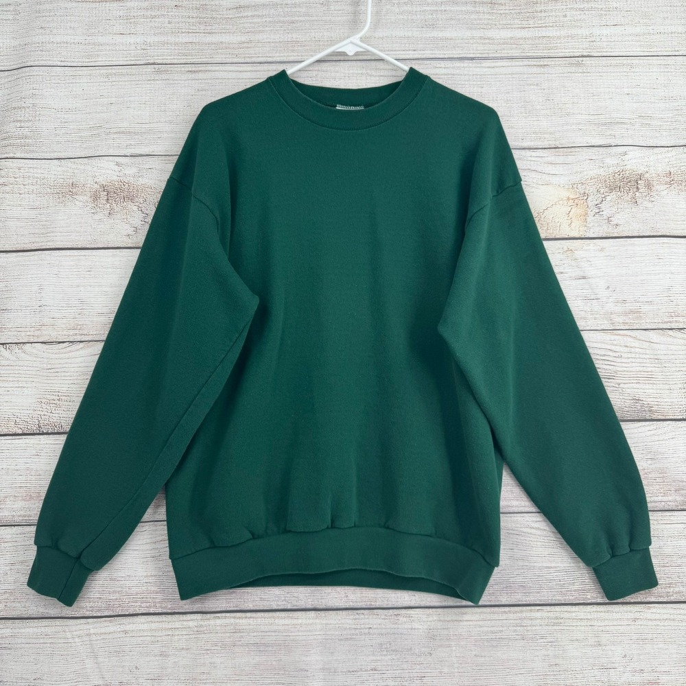 Vintage 90s Santee Sweatshirt Mens Large Green Blank Crewneck Made in USA